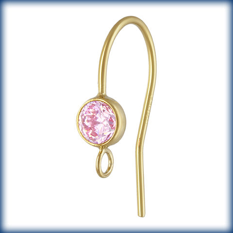 14Kt Gold Filled 4mm Pink 3A CZ Ear Wire With Ring 18.2x10.2mm - 1Pair/pack