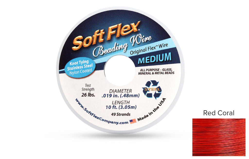 Soft Flex Beading Wire 49 Strand .019 Inch Red Coral - 1spool