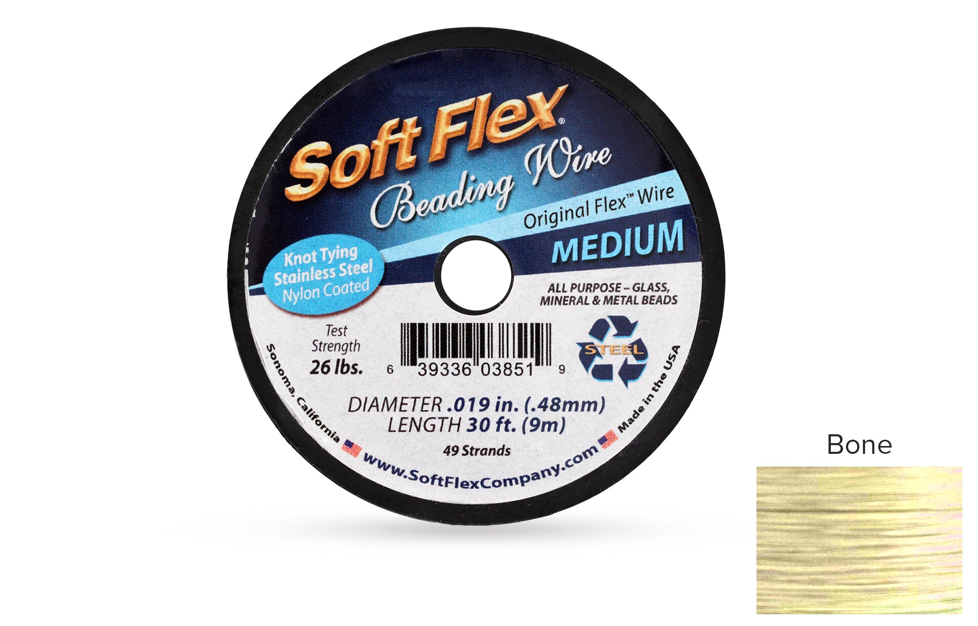 Soft Flex Beading Wire 49 Strand .019 Inch Bone - 1spool – Plazko