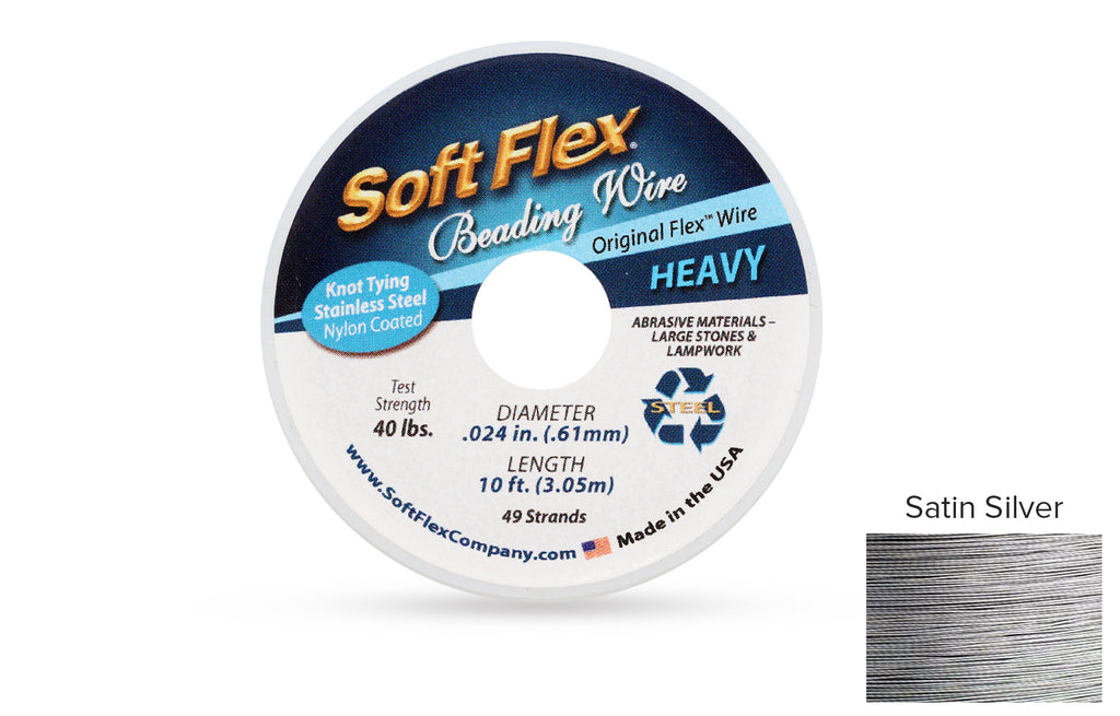 Soft Flex Beading Wire 49 Strand .024 Inch 10 Feet Satin Silver Color - 1spool