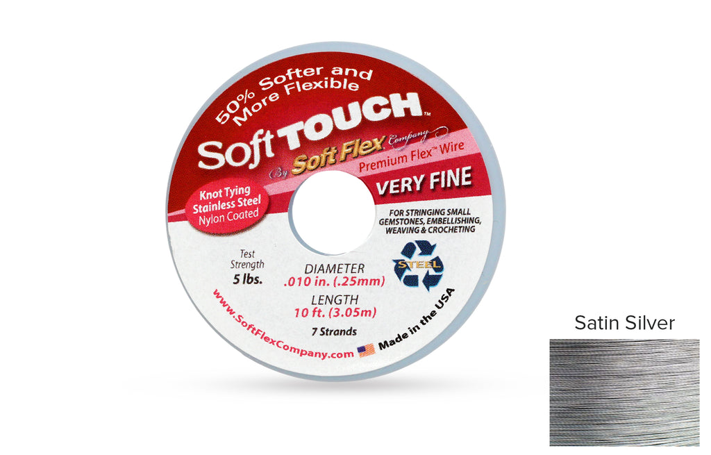 Soft Touch Beading Wire 7 Strand .010 Inch Satin Silver Color - 1spool