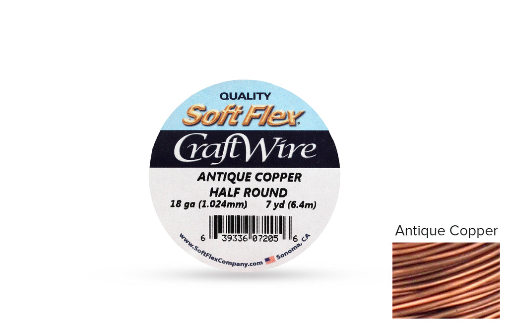 Craft Wire Soft Flex 18 Gauge Half Round Wire Antique Copper - 1spool