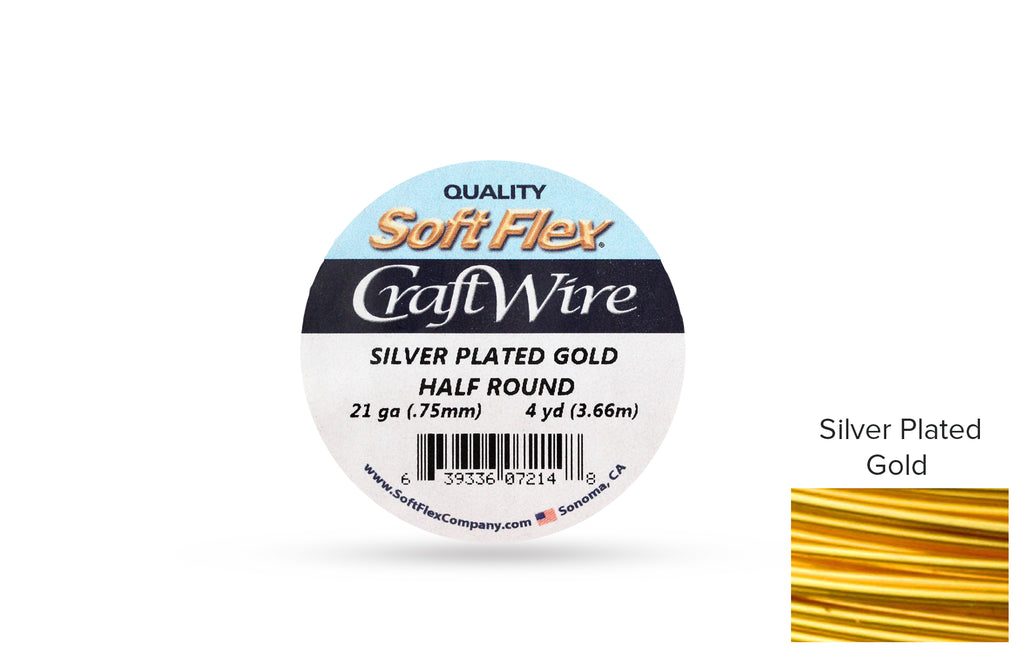 Craft Wire Soft Flex 21 Gauge Half Round Silver Plated Gold - 1spool