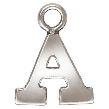 Sterling Silver Block Letter 'A' Charm (0.5mm Thick) - 1pc