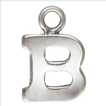 Sterling Silver Block Letter 'B' Charm (0.5mm Thick) - 1pc