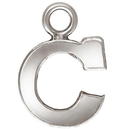 Sterling Silver Block Letter 'C' Charm (0.5mm Thick) - 1pc
