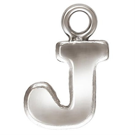 Sterling Silver Block Letter 'J' Charm (0.5mm Thick) - 1pc