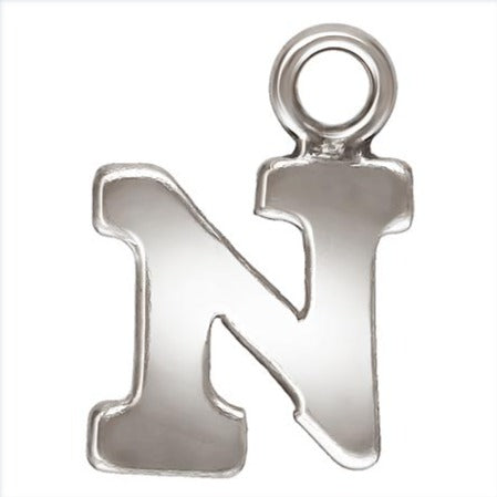 Sterling Silver Block Letter 'N' Charm (0.5mm Thick) - 1pc