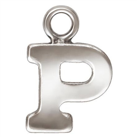 Sterling Silver Block Letter 'P' Charm (0.5mm Thick) - 1pc