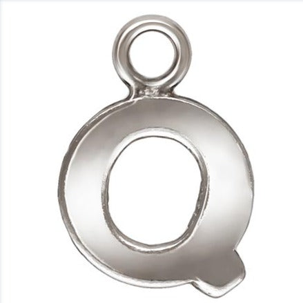 Sterling Silver Block Letter 'Q' Charm (0.5mm Thick) - 1pc