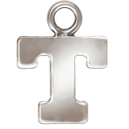 Sterling Silver Block Letter 'T' Charm (0.5mm Thick) - 1pc