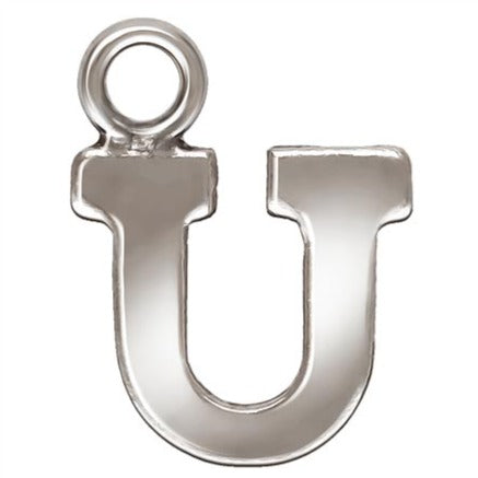 Sterling Silver Block Letter 'U' Charm (0.5mm Thick) - 1pc