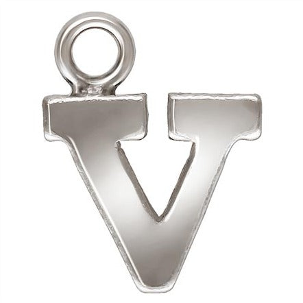 Sterling Silver Block Letter 'V' Charm (0.5mm Thick) - 1pc