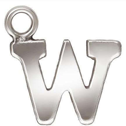 Sterling Silver Block Letter 'W' Charm (0.5mm Thick) - 1pc