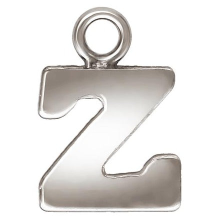 Sterling Silver Block Letter 'Z' Charm (0.5mm Thick) - 1pc