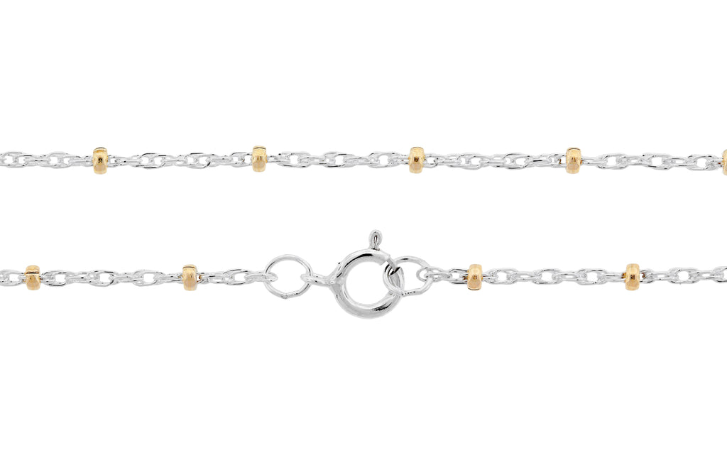 Sterling Silver 1.5mm Gold Filled Bead Satellite Rope Chain 16" W/ Spring Ring Clasp - 1pc