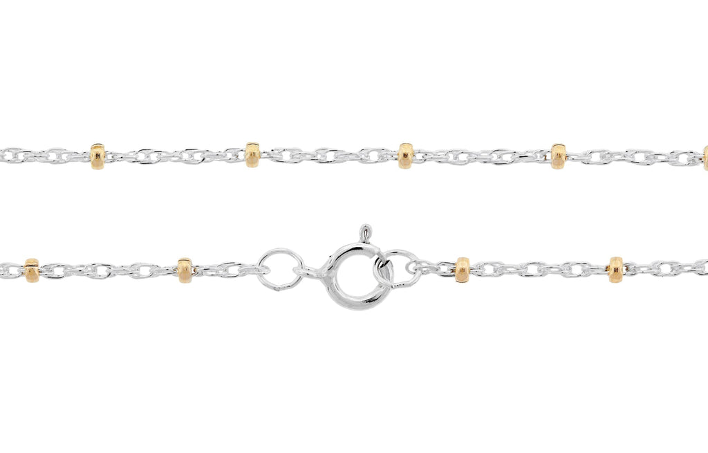 Sterling Silver 1.5mm Gold Filled Bead Satellite Rope Chain 24" W/ Spring Ring Clasp - 1pc