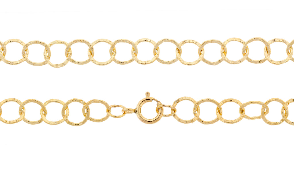 14Kt Gold Filled 5mm Round Hammered Cable Chain 16" with Spring Ring Clasp - 1pc