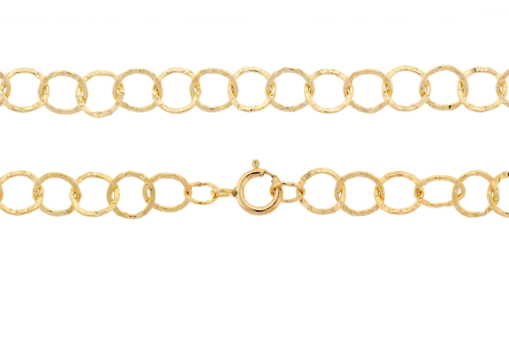 14Kt Gold Filled 5mm Round Hammered Cable Chain 22" with Spring Ring Clasp - 1pc