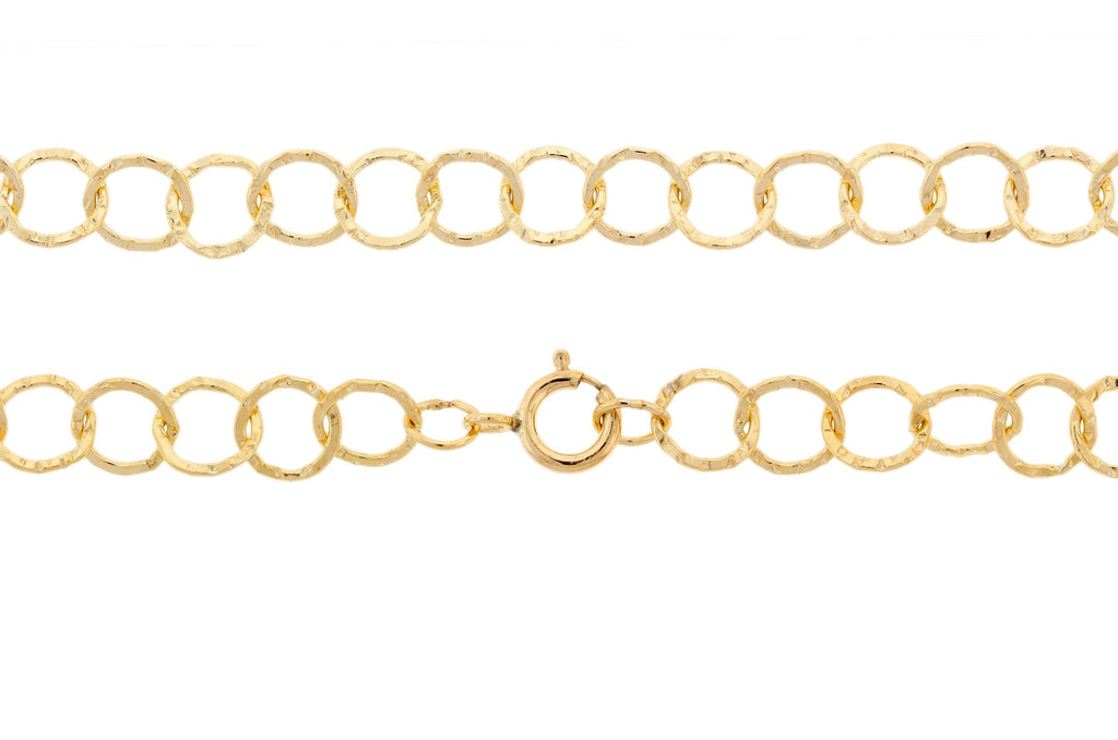 14Kt Gold Filled 5mm Round Hammered Cable Chain 20" with Spring Ring Clasp - 1pc