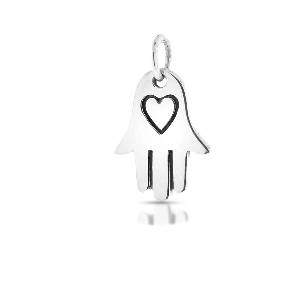 Sterling Silver Hamsa Hand With Etched Heart Charm 16.2x10.2mm - 1pc