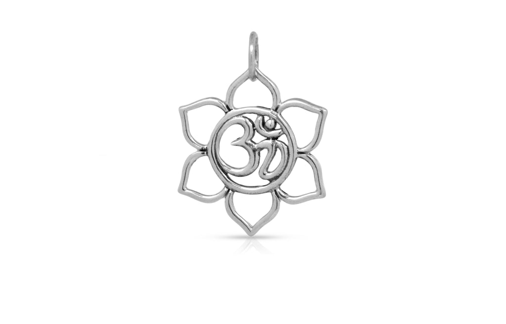 Small Sterling Silver Lotus W/ Ohm Center 24x20mm - 1pc