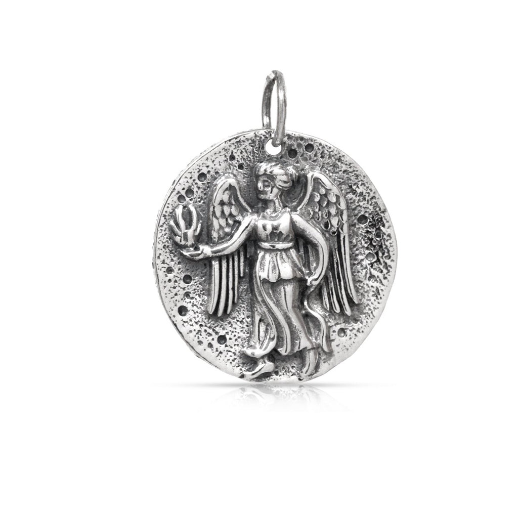 Sterling Silver Ancient Coin Charm with Angel 23.7x18.8mm - 1pc