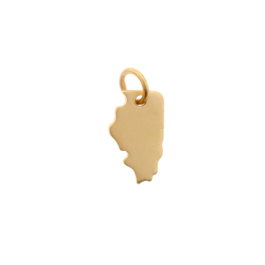 Satin 24K Gold Plated Sterling Silver Illinois State Charm 15.2x7.2mm - 1pc