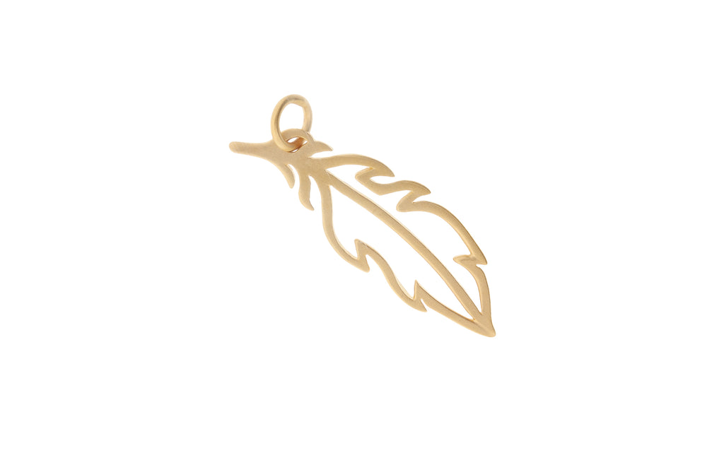Satin 24K Gold Plated Sterling Silver Openwork Feather 28x9.5mm - 1pc