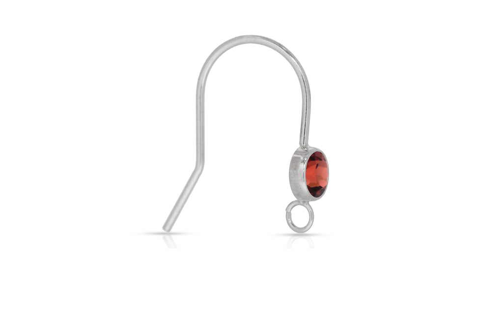 Sterling Silver 4mm Garnet Color CZ Bezel Ear Wire With Open Ring - 2pcs/pack