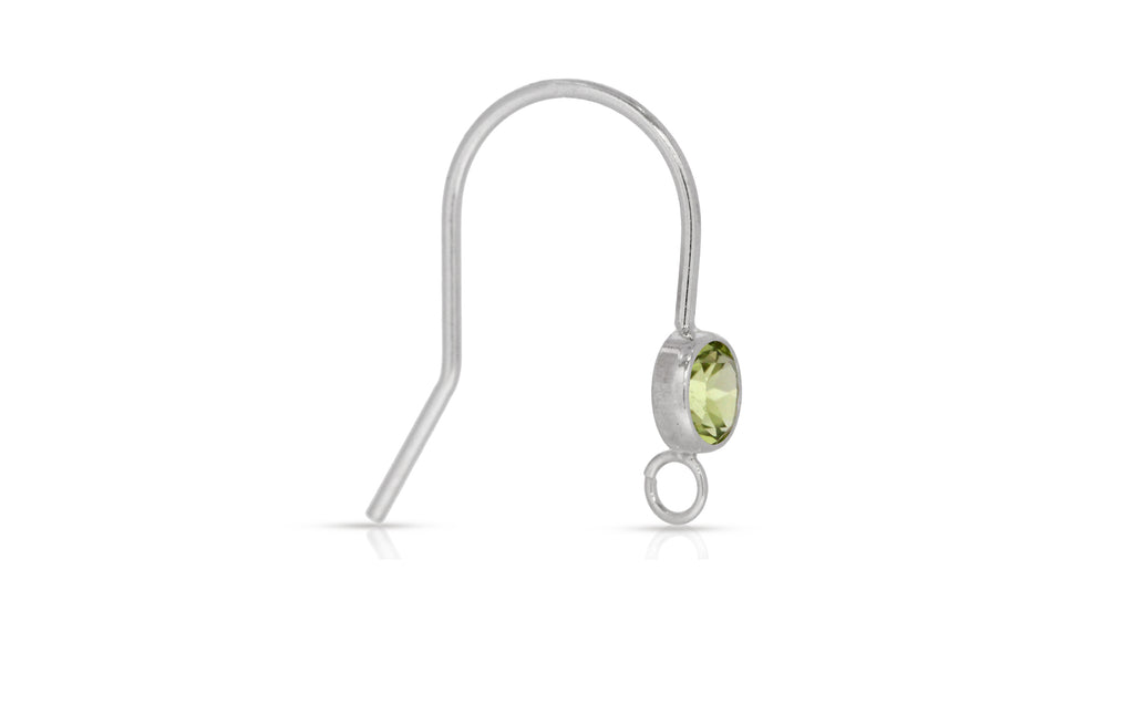 Sterling Silver 4mm Peridot Color CZ Bezel Ear Wire With Open Ring - 2pcs/pack
