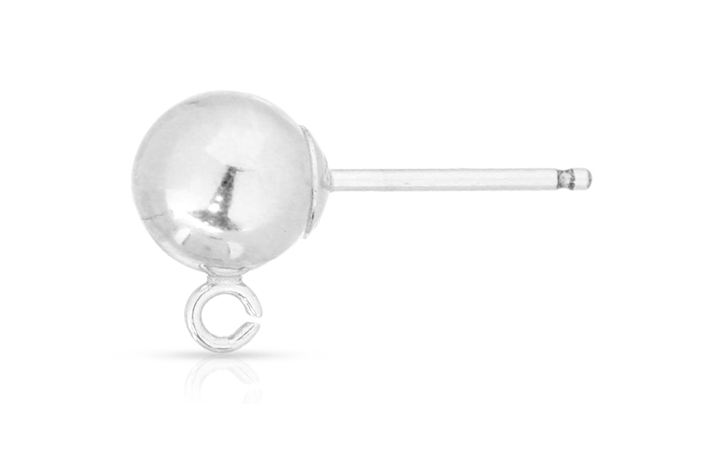 Sterling Silver 6mm Ball EarringBall Post With Open Ring - 2pcs/pack