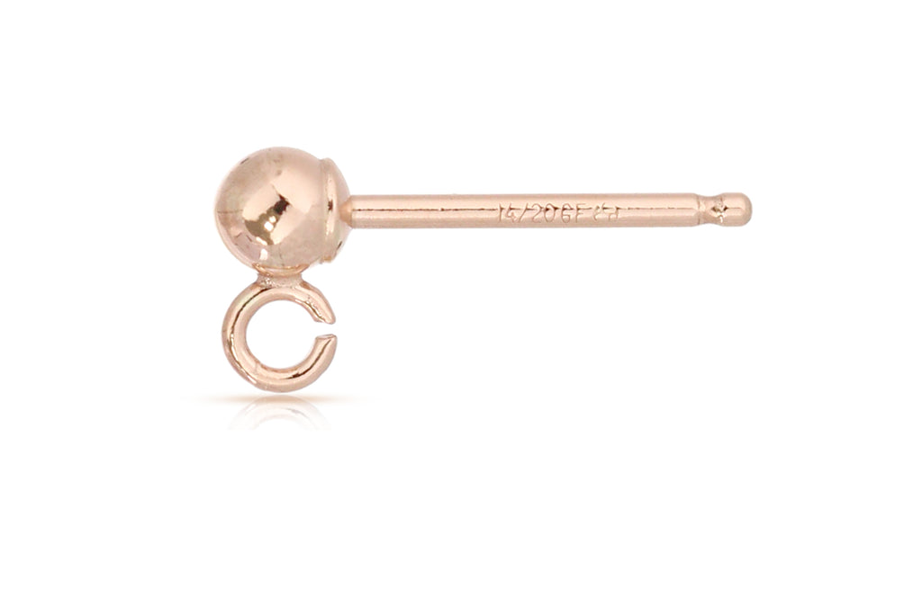 14Kt Rose Gold Filled 3mm Ball Earring With Open Ring - 2prs/pack