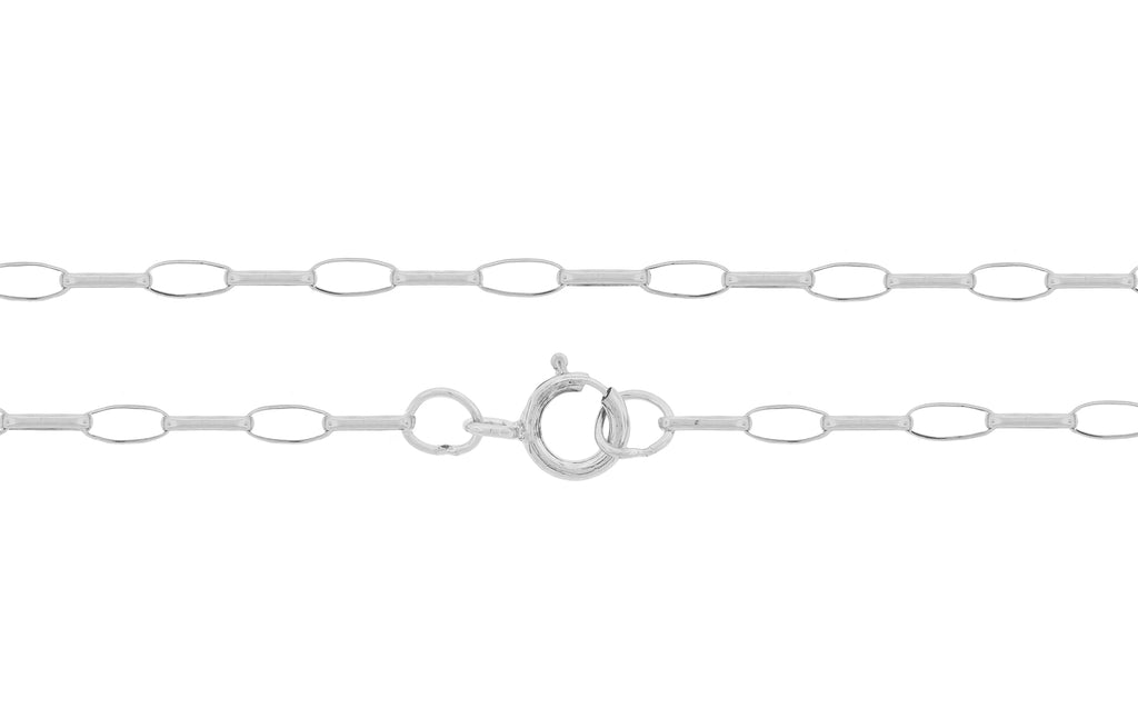 Sterling Silver 3.9x1.3mm Elongated Cable Chain 16" With Spring Ring Clasp - 1pc