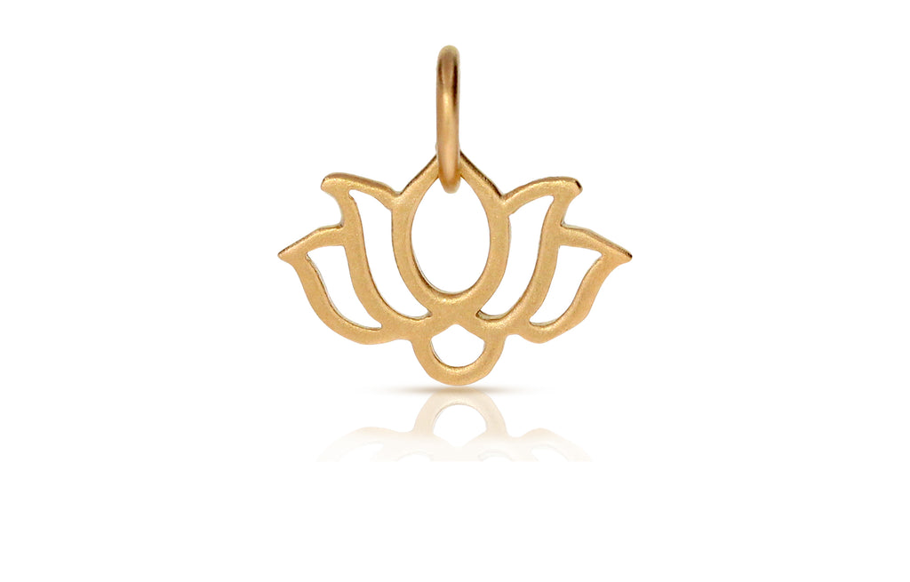 Satin Tiny 24K Gold Plated Sterling Silver Wide Lotus Charm 11.5x12mm - 1pc