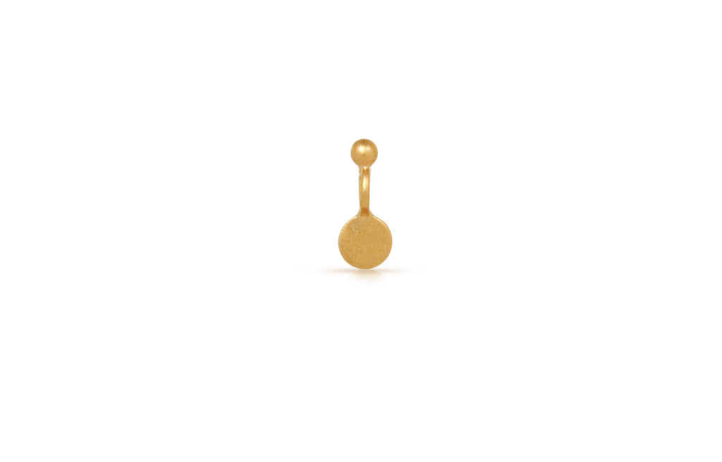 Satin 24K Gold Plated Sterling Silver Tiny Flat Circle Dangle with Granulation 9x4mm - 1pc