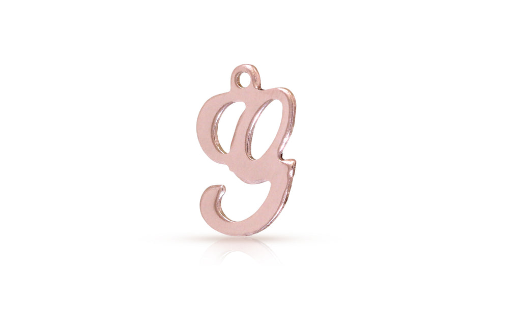 Charm-Anhänger „G“ aus 14 Karat Roségold mit Alphabet-Schriftzug, 10 x 8 mm, 2 Stück/Packung