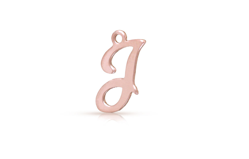 Charm-Anhänger „J“ aus 14 Karat Roségold mit Alphabet-Schriftzug, 10 x 8 mm, 2 Stück/Packung