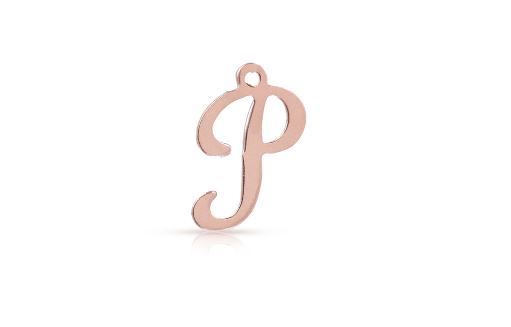 Charm-Anhänger „P“ aus 14 Karat Roségold mit Alphabet-Schriftzug, 11 x 8 mm, 2 Stück/Packung