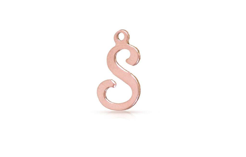 Charm-Anhänger „S“ aus 14 Karat Roségold mit Alphabet-Schriftzug, 10,5 x 7 mm, 2 Stück/Packung