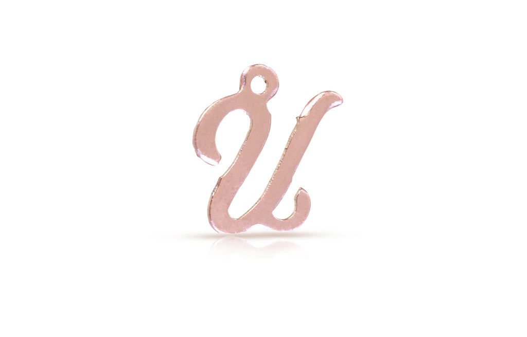 Charm-Anhänger „U“ aus 14 Karat Roségold mit Alphabet-Schriftzug, 10 x 10 mm, 2 Stück/Packung