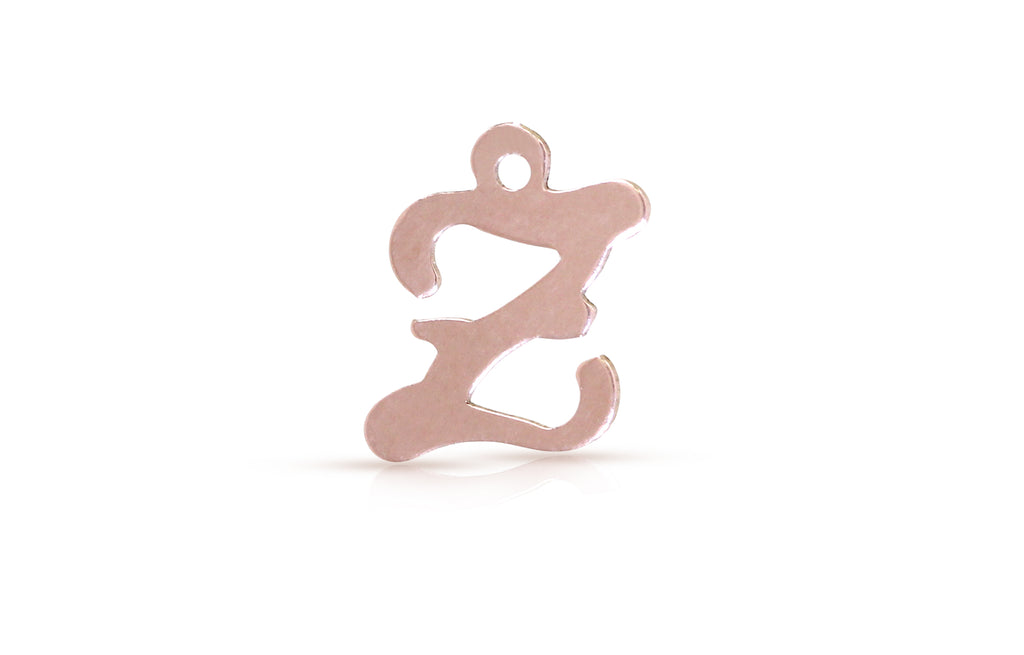 Charm-Anhänger „Z“ aus 14 Karat Roségold mit Alphabet-Schriftzug, 10 x 8,25 mm, 2 Stück/Packung