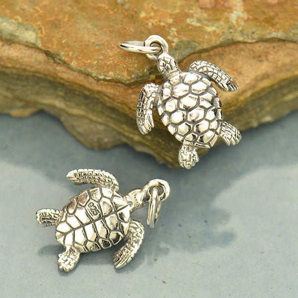 Sterling Silver Sea Turtle Charm 19x12mm - 1pc