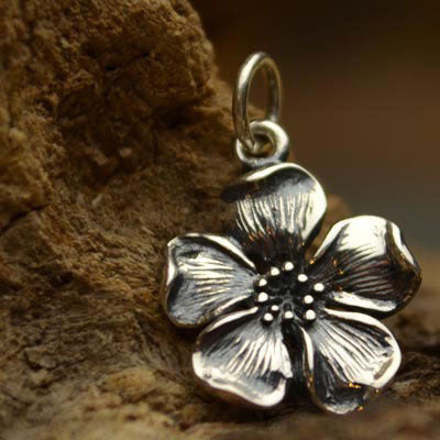 Sterling Silver Large Cherry Blossom Charm 18x12mm - 1pc