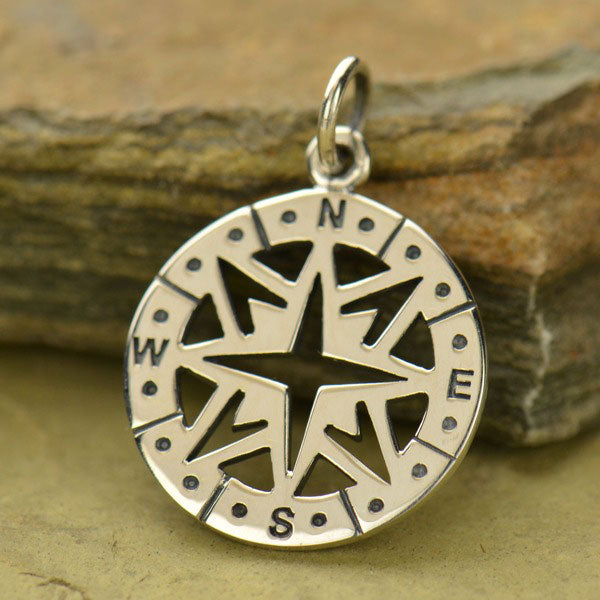 Sterling Silver Compass Pendant Openwork 2x15mm 1pc – Plazko
