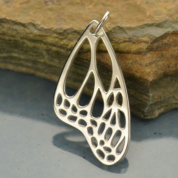 Sterling Silver Wing Pendant - Monarch Butterfly 28x14mm - 1pc