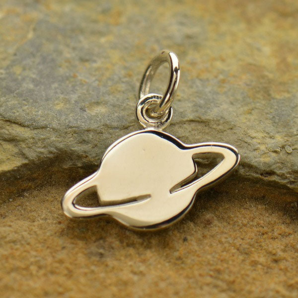 Sterling Silver Cut Out Saturn Charm 13.5x13mm - 1pc