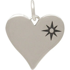 Sterling Silver Heart With Compass Star 13x13.75mm Charm