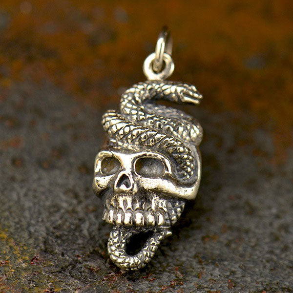 Sterling Silver Snake and Skull Charm 25x10mm - 1pc