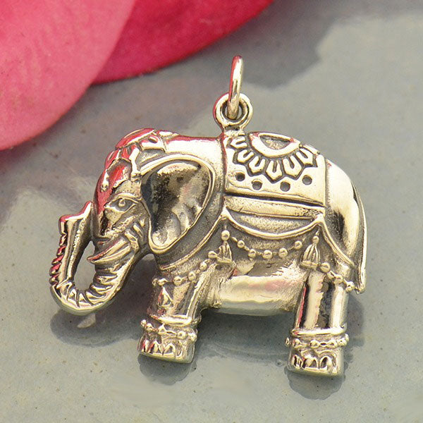 Large Silver Indian Elephant Pendant 23x22mm - 1Pc